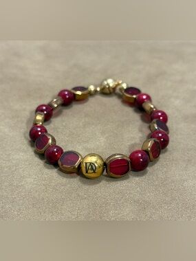 Red Bead and Gold Accent Women's Bracelet